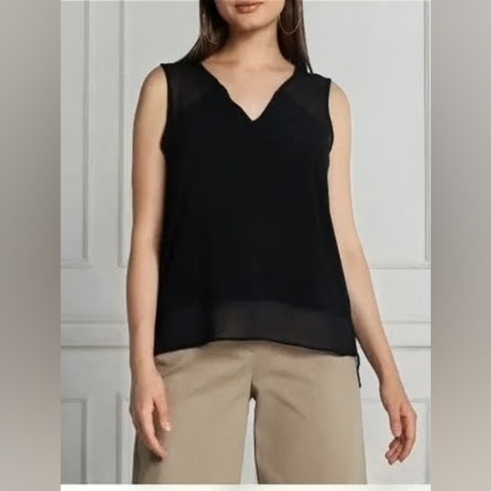 DKNY Sheer Elegance Black Sleeveless Blouse  Nwot